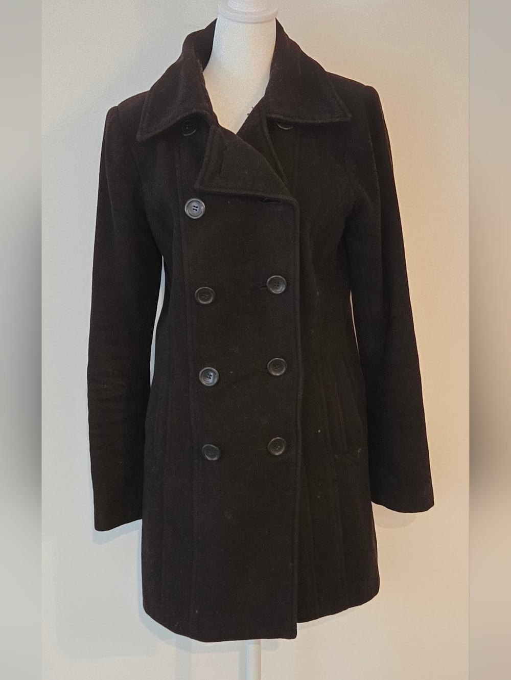 Reitmans Brown Double-Breasted Wool Pea Coat